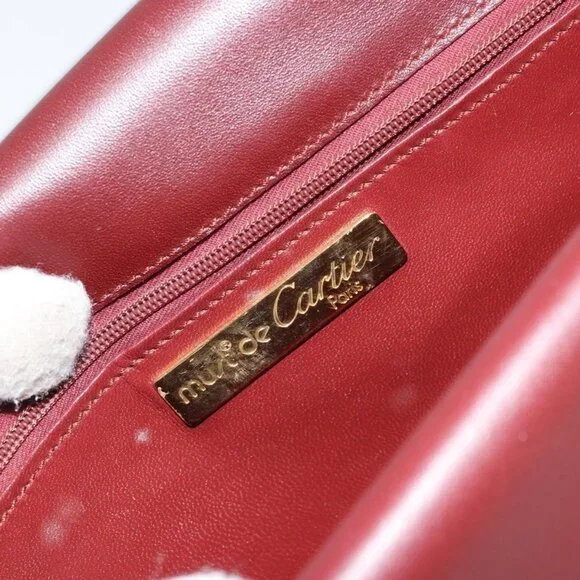 Authentic CARTIER Must Line Shoulder Bag Leather Bordeaux Gold